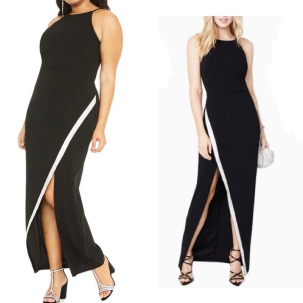 BCX Black and White Asymmetrical Halter Cocktail Dress